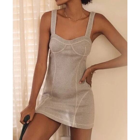 Anthropologie Sleeveless Contrast Stitch Mini Tank Dress Light Gray XL - Picture 1 of 8